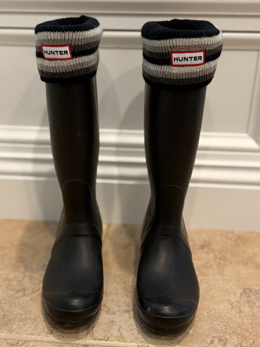 HUNTER Black & Gray Striped Boot Socks | Size M (5–7)